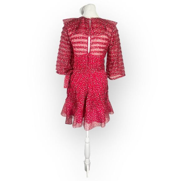 Talulah Promise Floral Pleated Ruffle Mini Dress in Red and Pink Women's Size XS - Picture 4 of 11